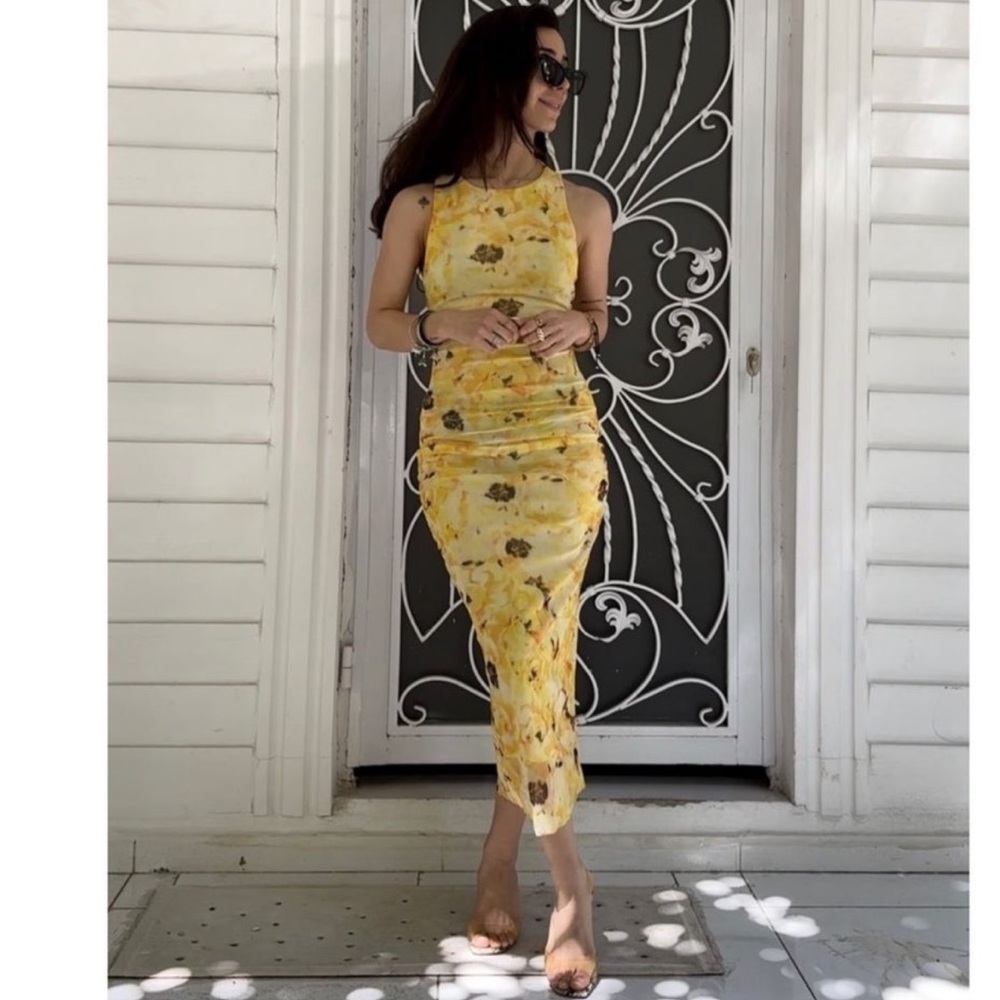 Zara maxi dress tulle floral yellow size s new - Picture 3 of 9